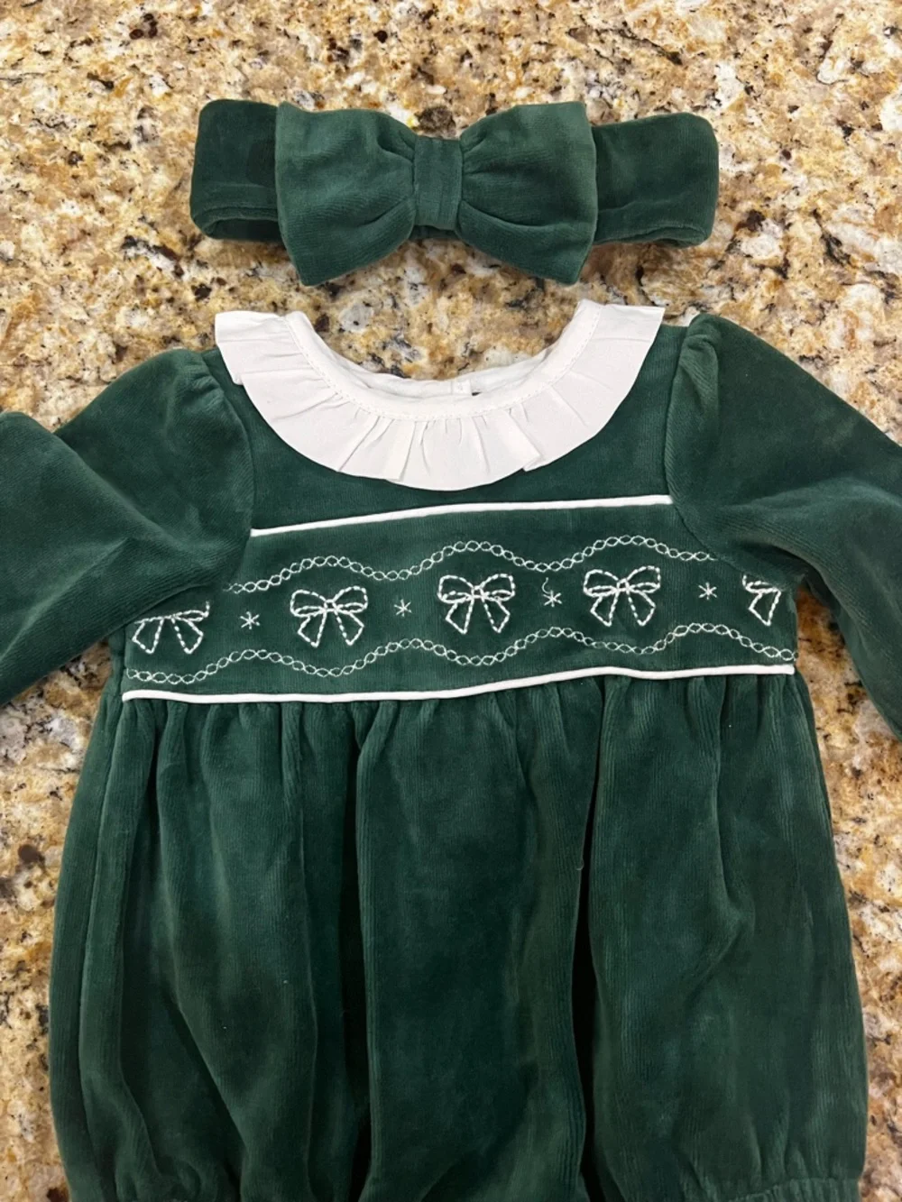 New - Little Me Velvet Baby Bubble Romper with Bow Headband